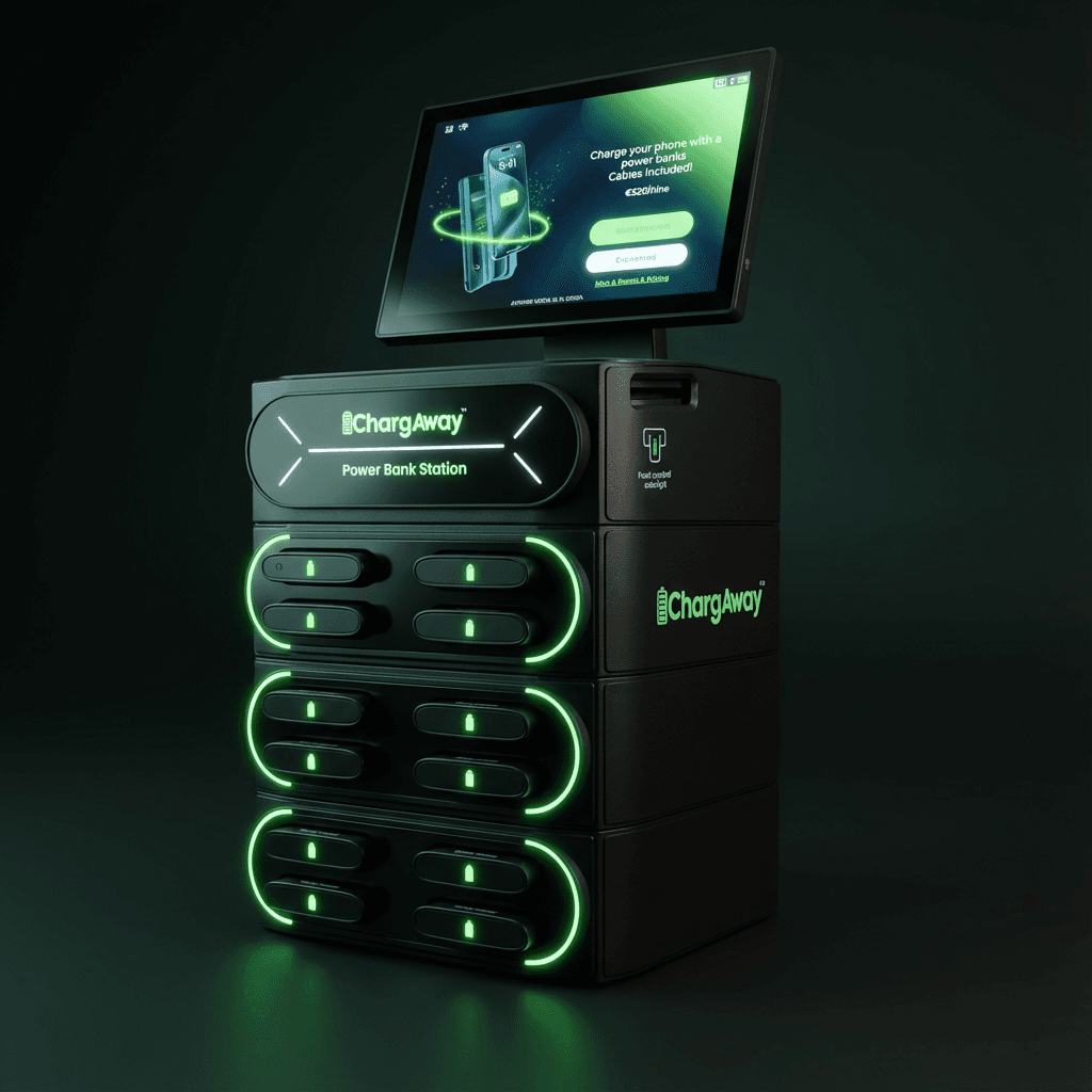 Chargaway Power Bank Station mit Touchscreen und Powerbank-Fächern